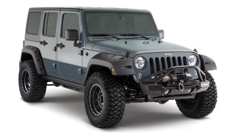 Black Pocket/Rivet Style Smooth Finish Rear Fender Flares For 2007-2018 Jeep Wrangler JK Unlimited 4-Door Bushwacker