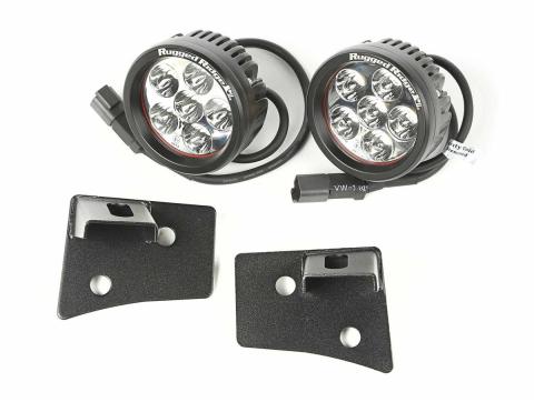 Light Kit Windshield Mounted 3,5 Inch Round Black 07-18 Wrangler JK Rugged Ridge