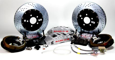 Brake System 14 Inch Rear Extreme+ with Park Brake Silver Ford 9 Inch Small Bearing 5 on 4.5 BAER Brakes