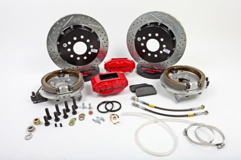 Brake System 13 Inch Rear SS4+ w/Park Brake Red Ford 9 Inch Big Bearing 5 on 5 BAER Brakes