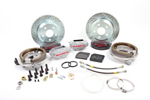 Brake System 12 Inch Rear SS4 with Park Brake Silver Ford 9 Inch Torino Bearing 5 on 5 BC BAER Brakes