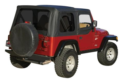 Black OEM Replacement Soft Top for 1997-06 TJ Wrangler w/ Soft Upper Doors Black Diamond For Use w/Half Steel Doors w/Tinted Windows RT Off Road