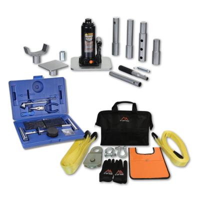 CJ Recovery Starter Kit with RT Off Road recovery kit, Bulldog TallBoy jack, and Bulldog tire repair kit