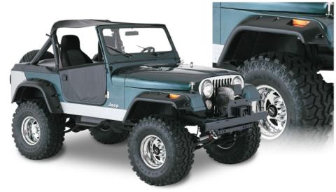 Black Jeep Cutout Style Textured Finish 4-Piece Fender Flare Set For 1956-1986 Jeep CJ5, CJ5A, CJ6, CJ6A, CJ7, Willys Bushwacker