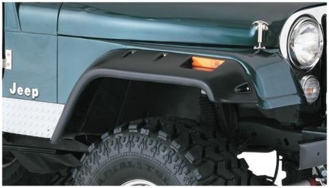 Black Jeep Cutout Style Textured Finish 4-Piece Fender Flare Set For 1956-1986 Jeep CJ5, CJ5A, CJ6, CJ6A, CJ7, Willys Bushwacker