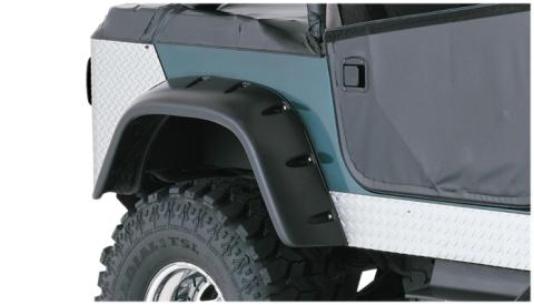 Black Jeep Cutout Style Textured Finish 4-Piece Fender Flare Set For 1956-1986 Jeep CJ5, CJ5A, CJ6, CJ6A, CJ7, Willys Bushwacker