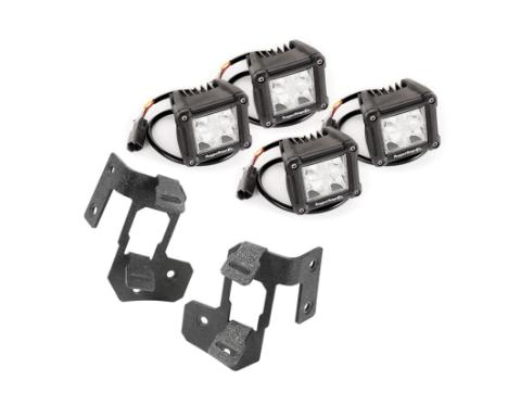 Light Kit A-Pillar Mounted Textured Black Dual Cube Incl. 4 3 in. Square Dual Beam LED Lights 07-18 Wrangler JK Rugged Ridge