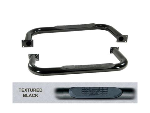 Tube Side Step Kit Round 3 Inch Black 76-86 Jeep CJ7 Rugged Ridge