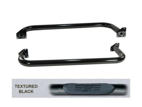 Tube Side Step Kit Round 3 Inch Textured Black 87-95 Jeep Wrangler YJ Rugged Ridge