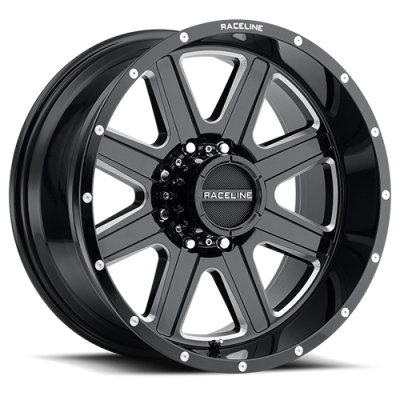 Aluminum Wheels 17x9 Hostage 940M Milled Gloss Black 12 Offset 8 on 165.1 Bolt Pattern 125.2 Bore Raceline