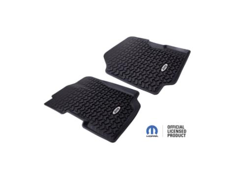All Terrain Floor Liner Front Pair Black Jeep Logo 76-95 CJ/YJ Rugged Ridge