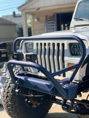 Jeep YJ Stubby Bumper with Grill Hoop Bare Steel For 87-95 Wrangler YJ Wizard Works Offroad