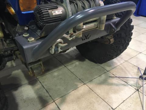 Jeep YJ Stubby Front Bumper w/Bull Bar Bare Steel For 87-95 Wrangler YJ Wizard Works Offroad