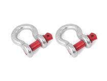 D-Ring Shackle Kit 5/8 Inch Silver/Red Pin Steel Pair Rugged Ridge