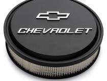 14 Inch Air Cleaner Kit Alunimum Black Crinkle Raised Chevy and Bowtie Emblems Chevrolet Performance Parts