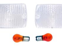 Clear Parking Lamp Set (2) w/ 2 Amber Bulbs for 87-93 Jeep YJ Wrangler RT Off Road